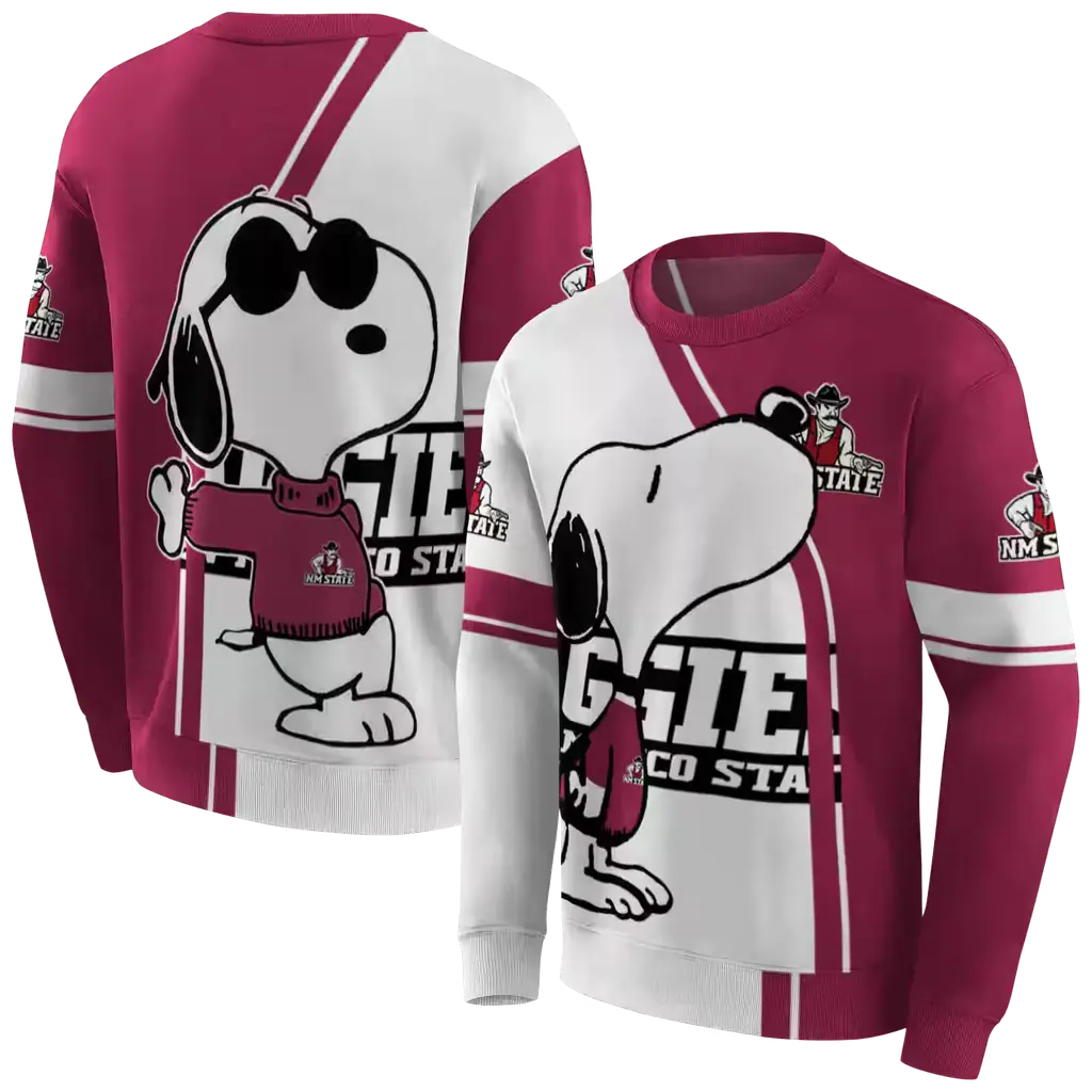 new mexico state aggies playful snoopy crimson hoodie premium grade new mexico state aggies playful snoopy crimson hoodie premium grade