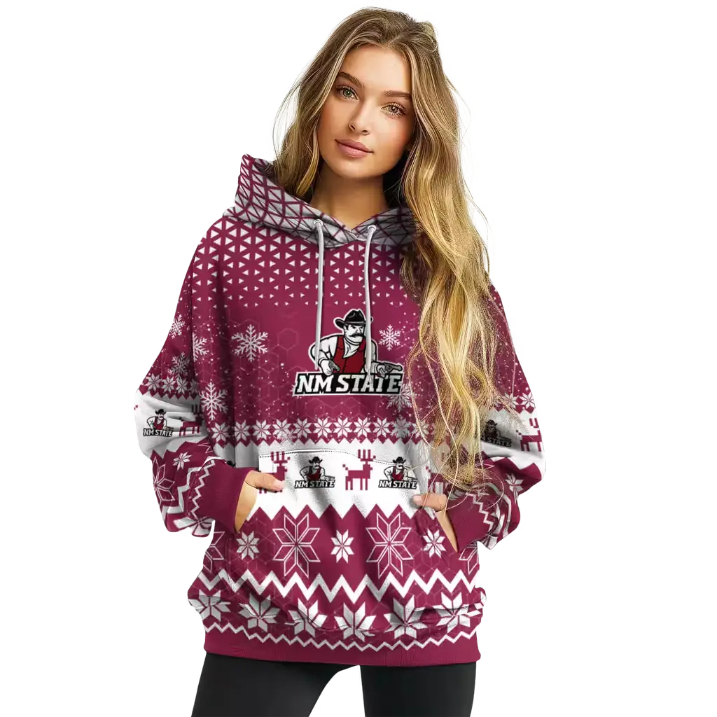 new mexico state aggies reindeer motif crimson hoodie high quality new mexico state aggies reindeer motif crimson hoodie high quality