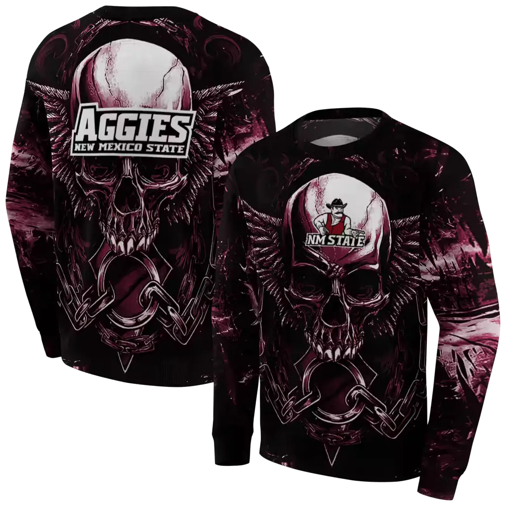 new mexico state aggies skull artwork crimson black hoodie premium grade new mexico state aggies skull artwork crimson black hoodie premium grade