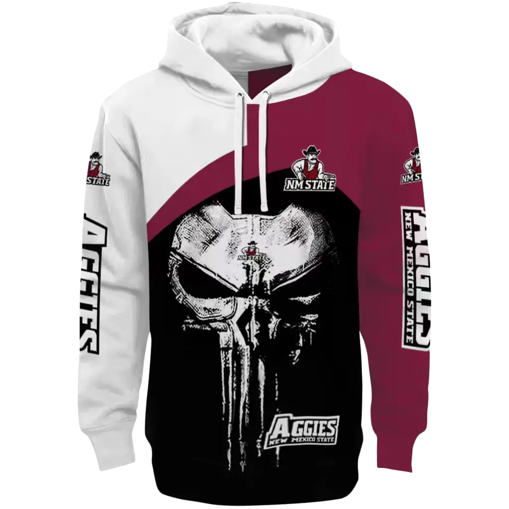 new mexico state aggies skull punisher white black hoodie best selling new mexico state aggies skull punisher white black hoodie best selling