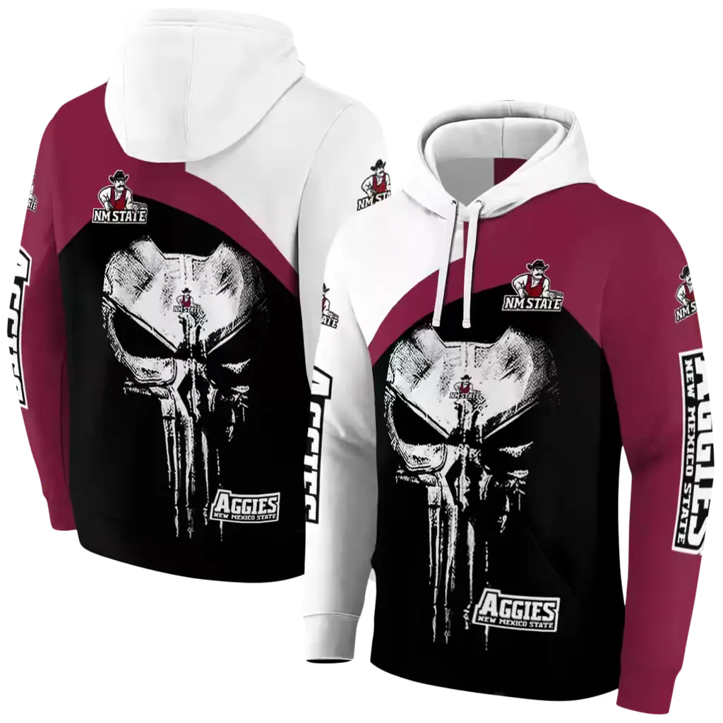 new mexico state aggies skull punisher white black hoodie fashion forward new mexico state aggies skull punisher white black hoodie fashion forward