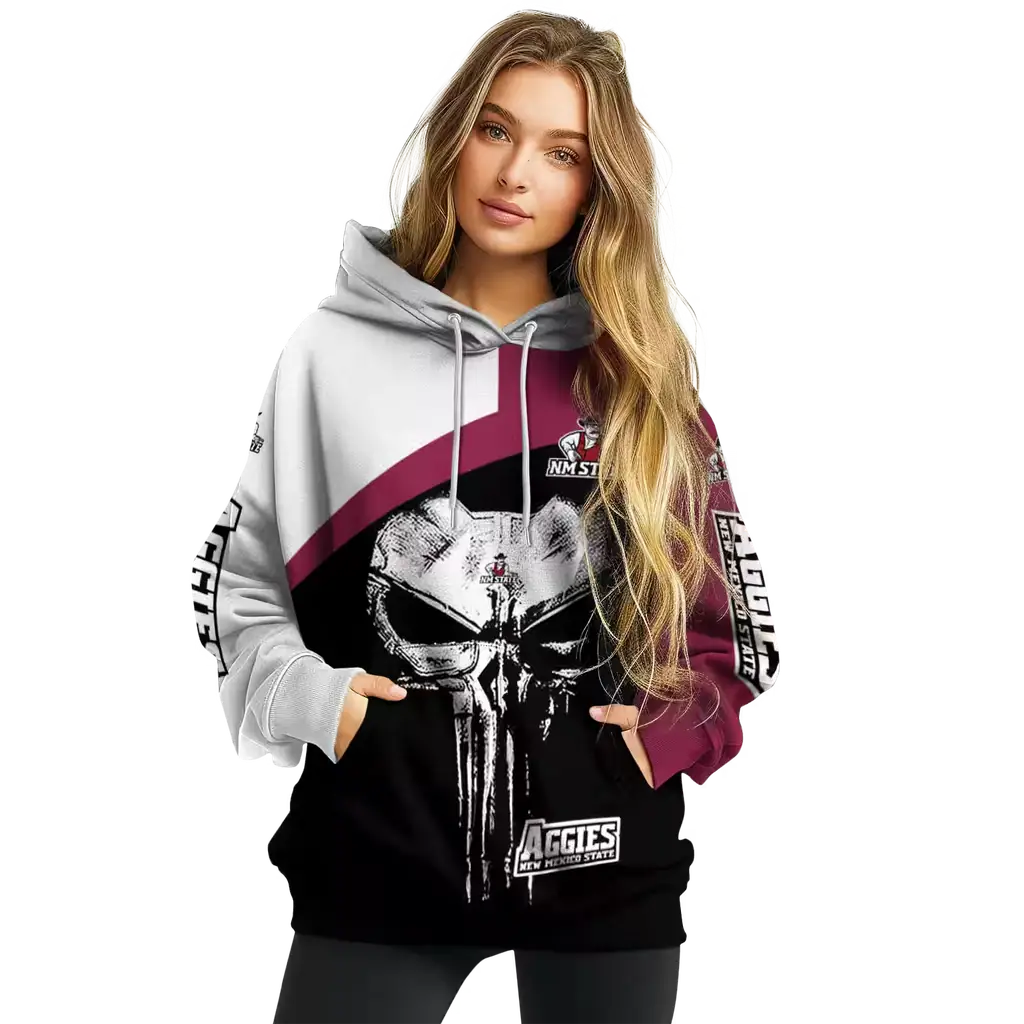 new mexico state aggies skull punisher white black hoodie high quality new mexico state aggies skull punisher white black hoodie high quality