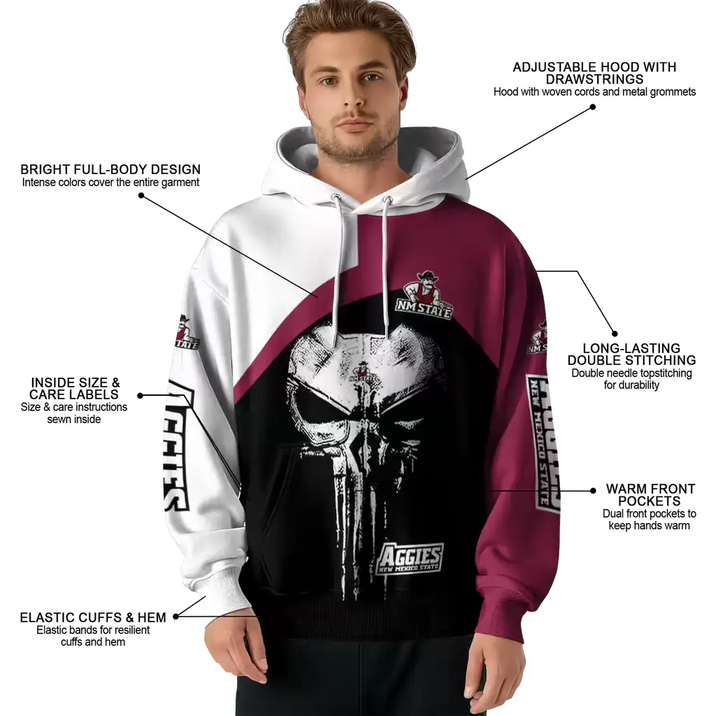 new mexico state aggies skull punisher white black hoodie latest model new mexico state aggies skull punisher white black hoodie latest model