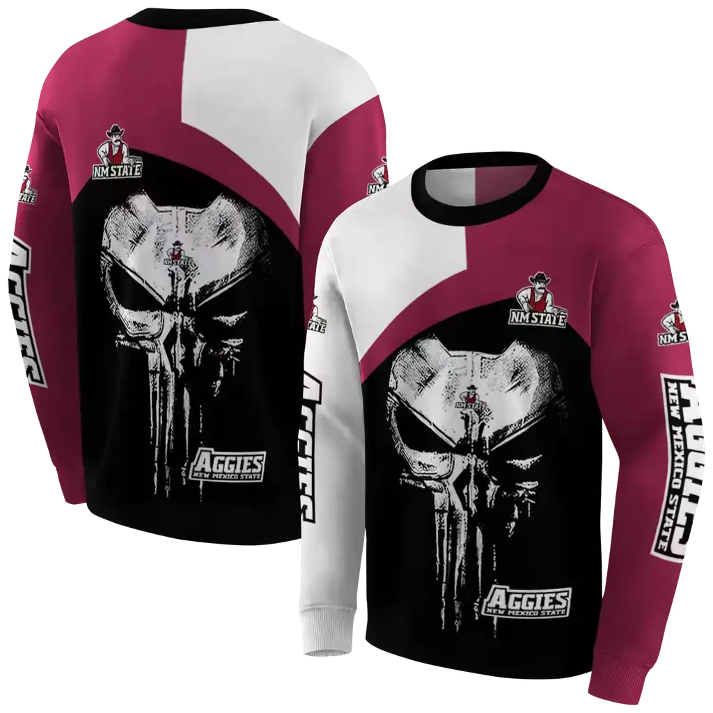 new mexico state aggies skull punisher white black hoodie premium grade new mexico state aggies skull punisher white black hoodie premium grade