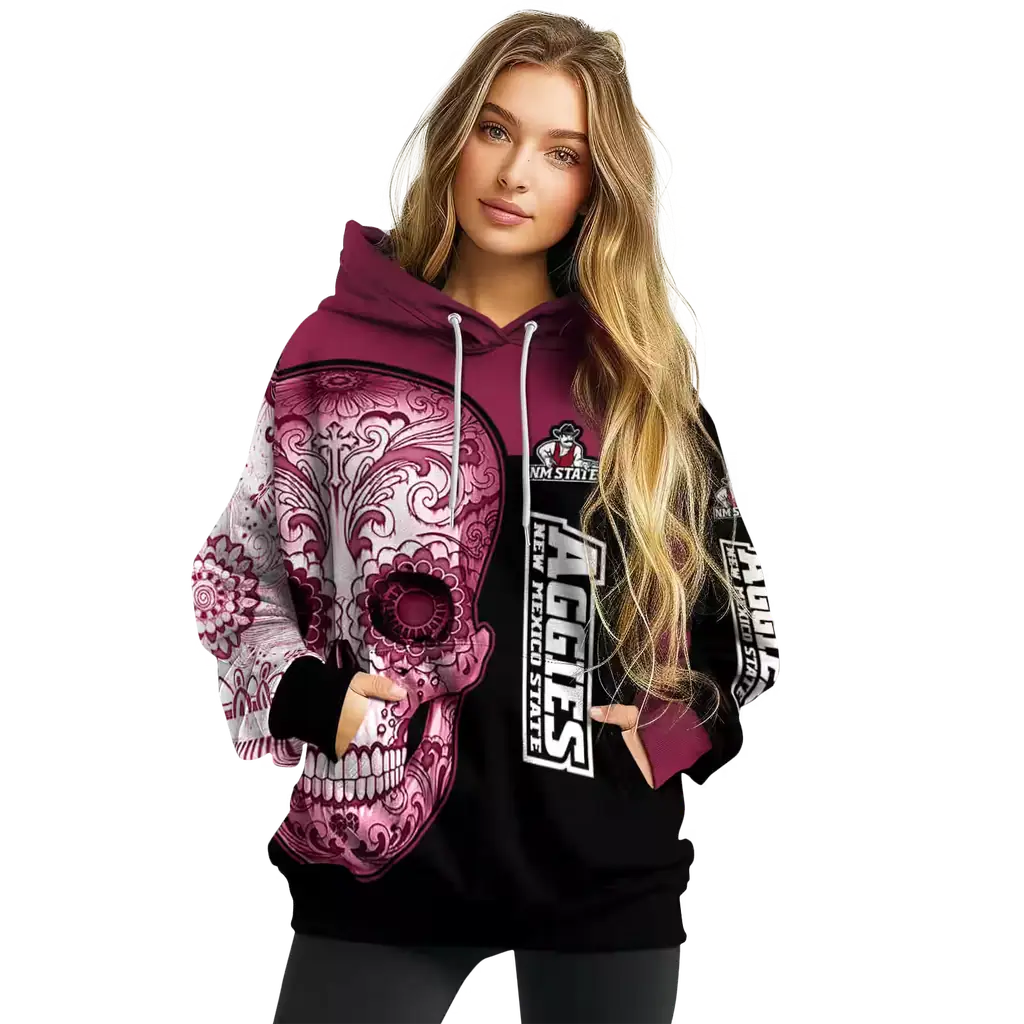 new mexico state aggies sugar skull crimson black hoodie high quality new mexico state aggies sugar skull crimson black hoodie high quality