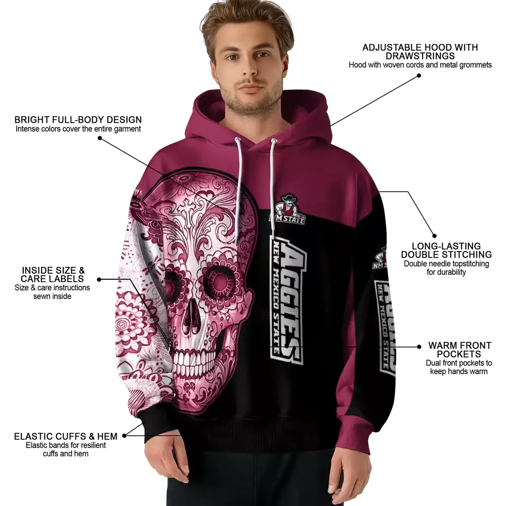 new mexico state aggies sugar skull crimson black hoodie latest model new mexico state aggies sugar skull crimson black hoodie latest model