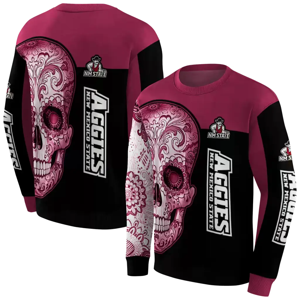new mexico state aggies sugar skull crimson black hoodie premium grade new mexico state aggies sugar skull crimson black hoodie premium grade