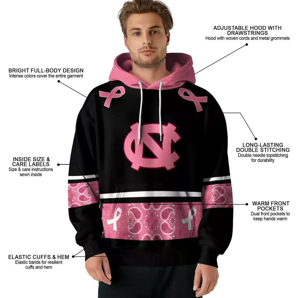 north carolina tar heels awareness ribbon black pink hoodie latest model north carolina tar heels awareness ribbon black pink hoodie latest model