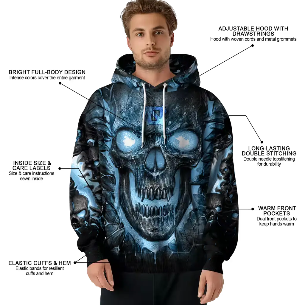 north carolina tar heels demonic skull light blue black hoodie latest model north carolina tar heels demonic skull light blue black hoodie latest model