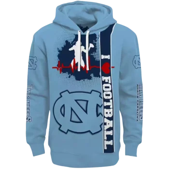north carolina tar heels football heartbeat light blue hoodie best selling