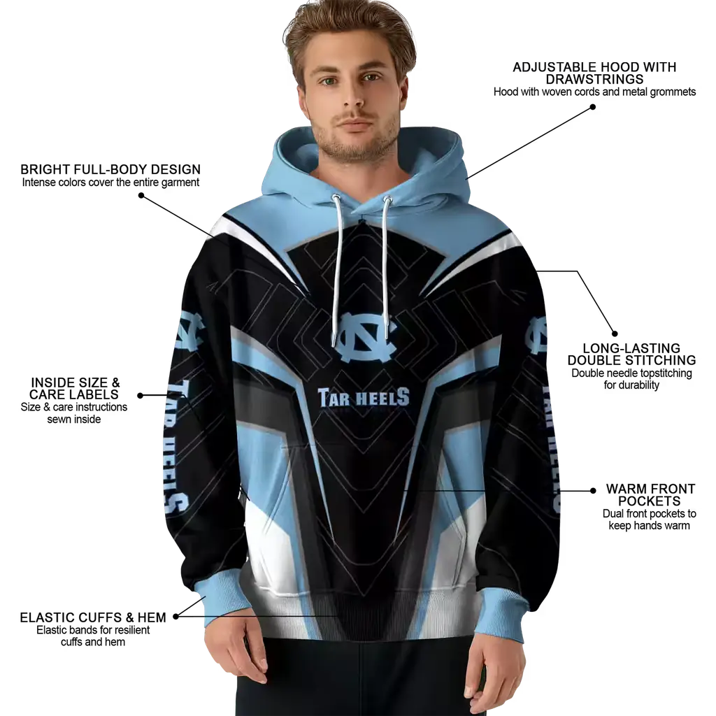 north carolina tar heels futuristic pattern light blue black hoodie latest model north carolina tar heels futuristic pattern light blue black hoodie latest model