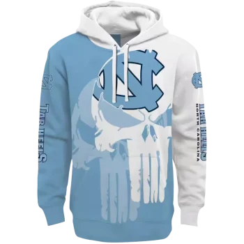 north carolina tar heels graphic punisher light blue white hoodie best selling