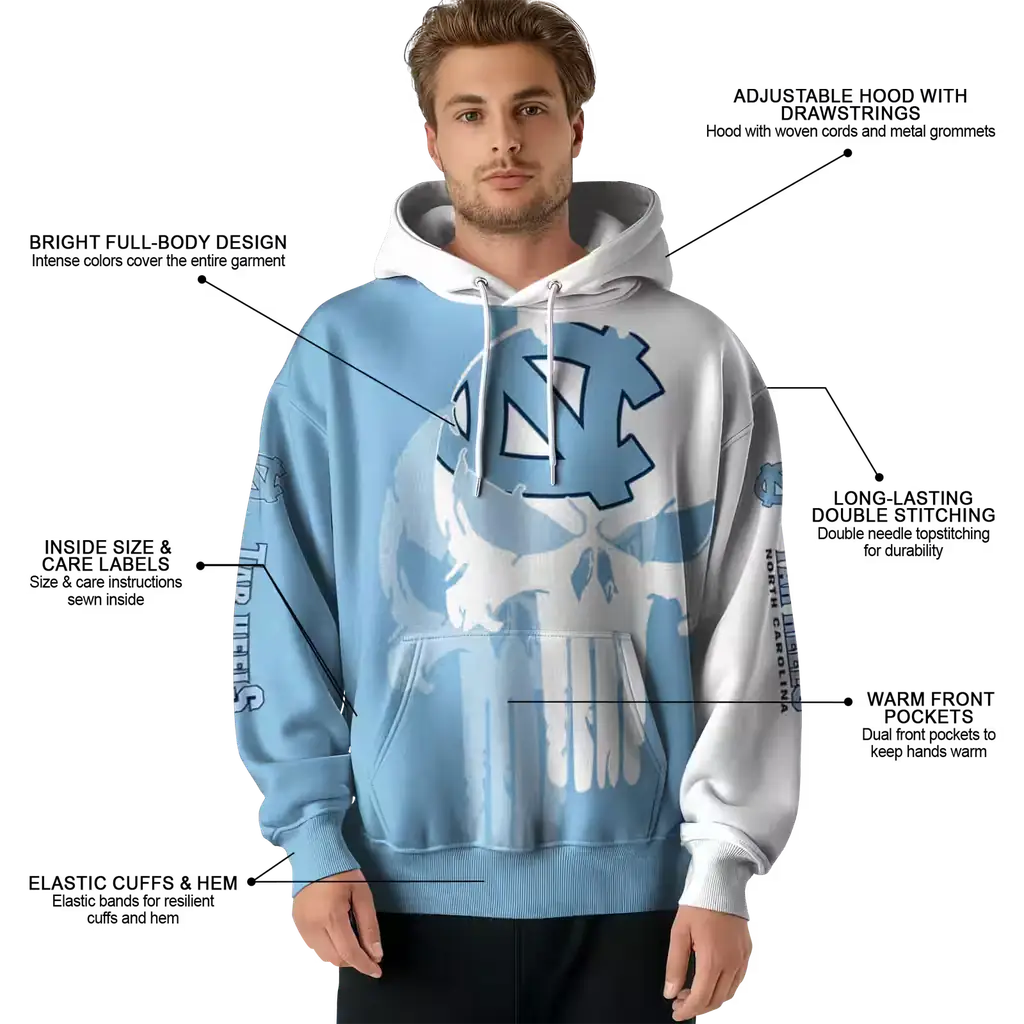 north carolina tar heels graphic punisher light blue white hoodie latest model north carolina tar heels graphic punisher light blue white hoodie latest model