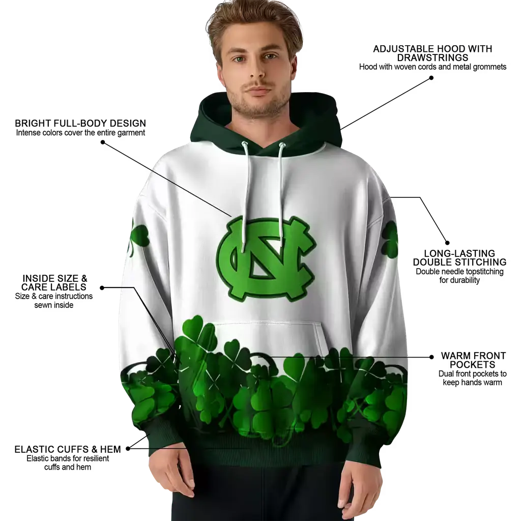 north carolina tar heels lucky motif white green hoodie latest model north carolina tar heels lucky motif white green hoodie latest model