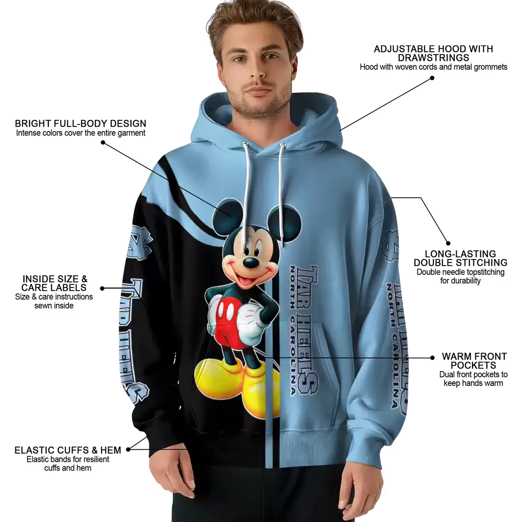 north carolina tar heels mickey mouse light blue black hoodie latest model north carolina tar heels mickey mouse light blue black hoodie latest model