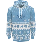 north carolina tar heels reindeer motif light blue hoodie best selling