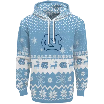 north carolina tar heels reindeer motif light blue hoodie best selling