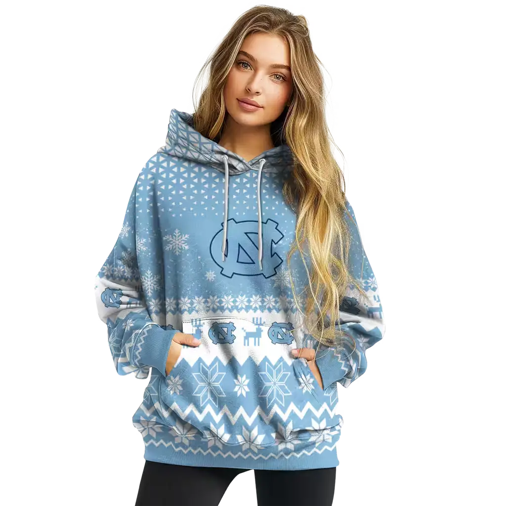north carolina tar heels reindeer motif light blue hoodie high quality north carolina tar heels reindeer motif light blue hoodie high quality