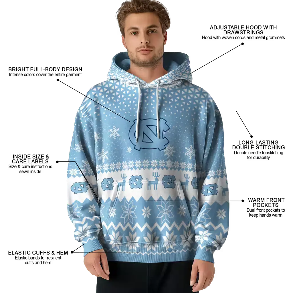 north carolina tar heels reindeer motif light blue hoodie latest model north carolina tar heels reindeer motif light blue hoodie latest model