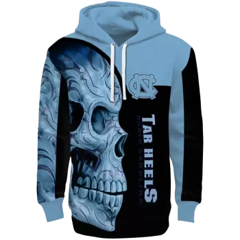 north carolina tar heels skull motif light blue black hoodie best selling