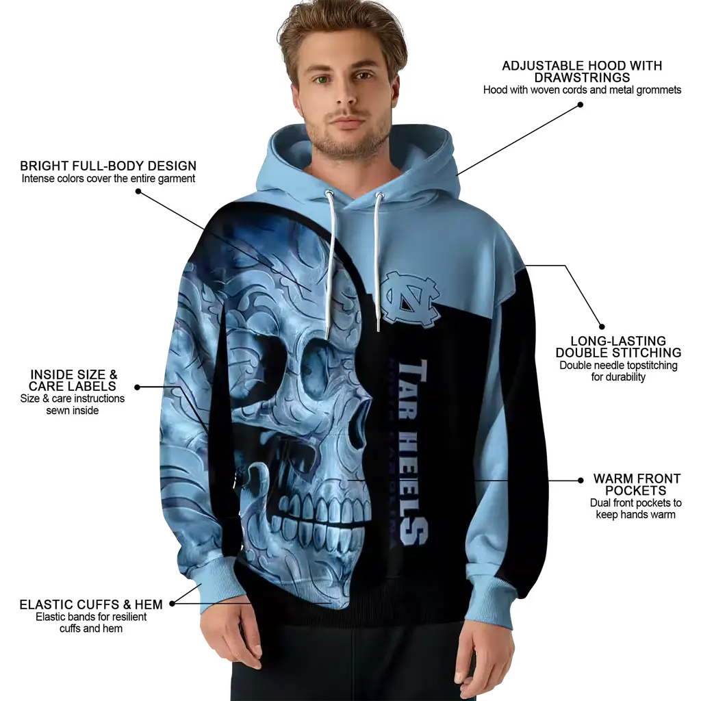 north carolina tar heels skull motif light blue black hoodie latest model north carolina tar heels skull motif light blue black hoodie latest model