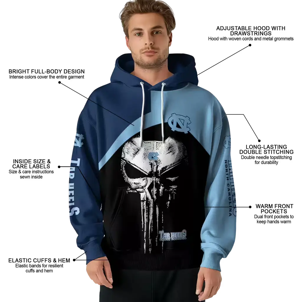 north carolina tar heels skull punisher navy blue black hoodie latest model north carolina tar heels skull punisher navy blue black hoodie latest model