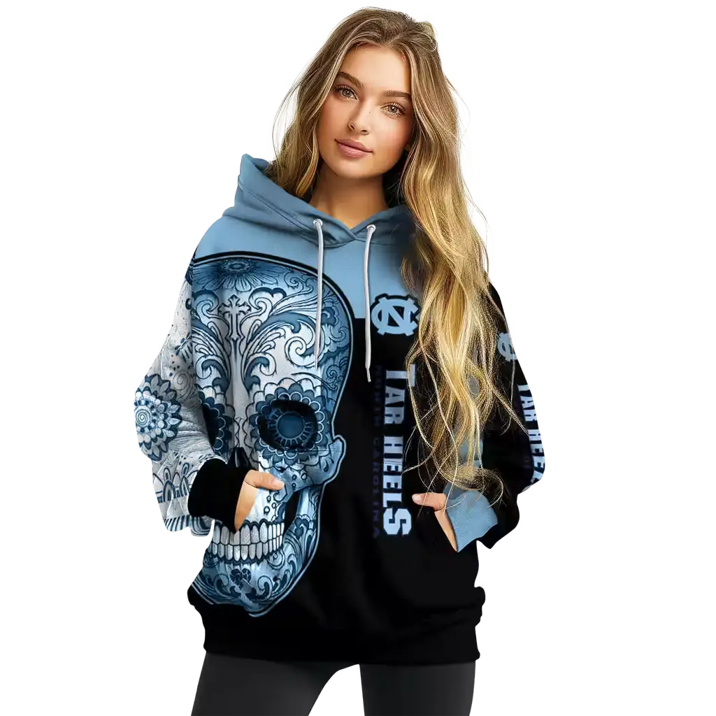 north carolina tar heels sugar skull light blue black hoodie high quality north carolina tar heels sugar skull light blue black hoodie high quality