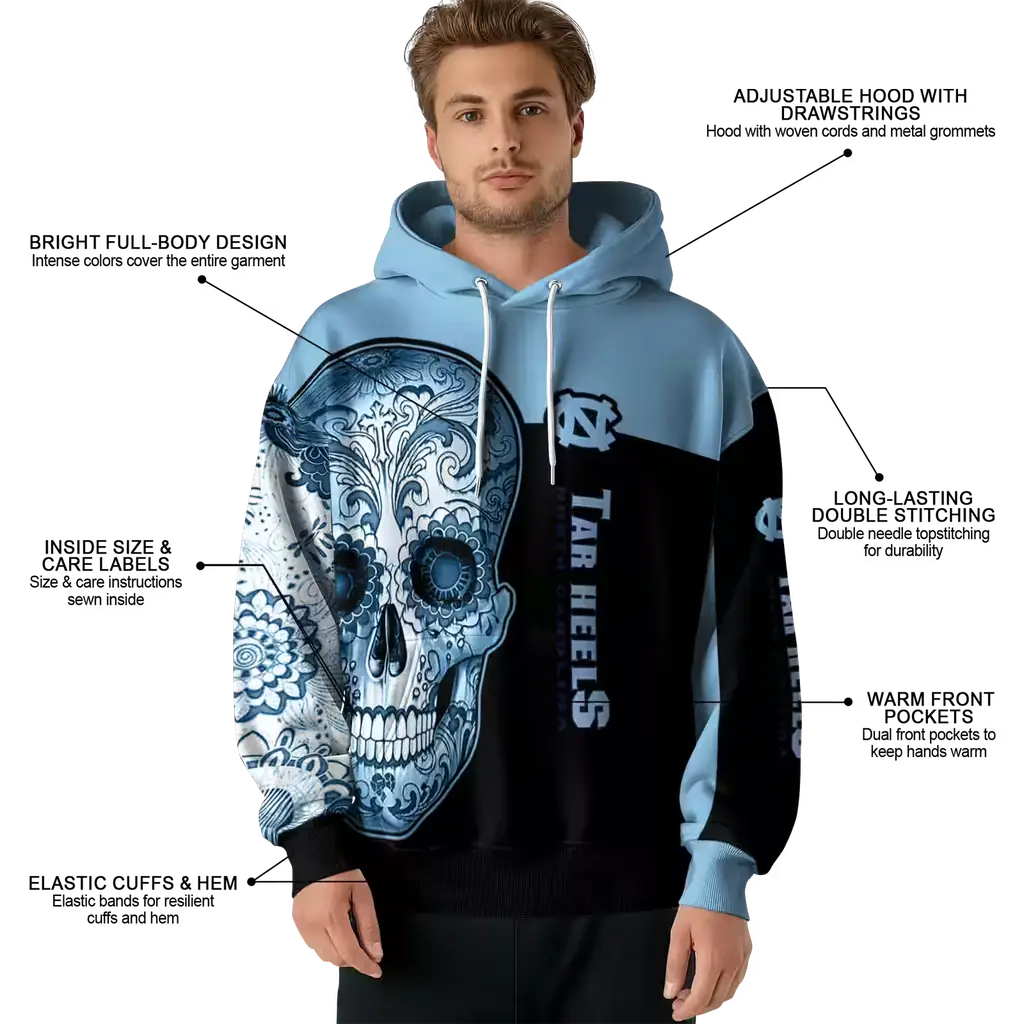 north carolina tar heels sugar skull light blue black hoodie latest model north carolina tar heels sugar skull light blue black hoodie latest model