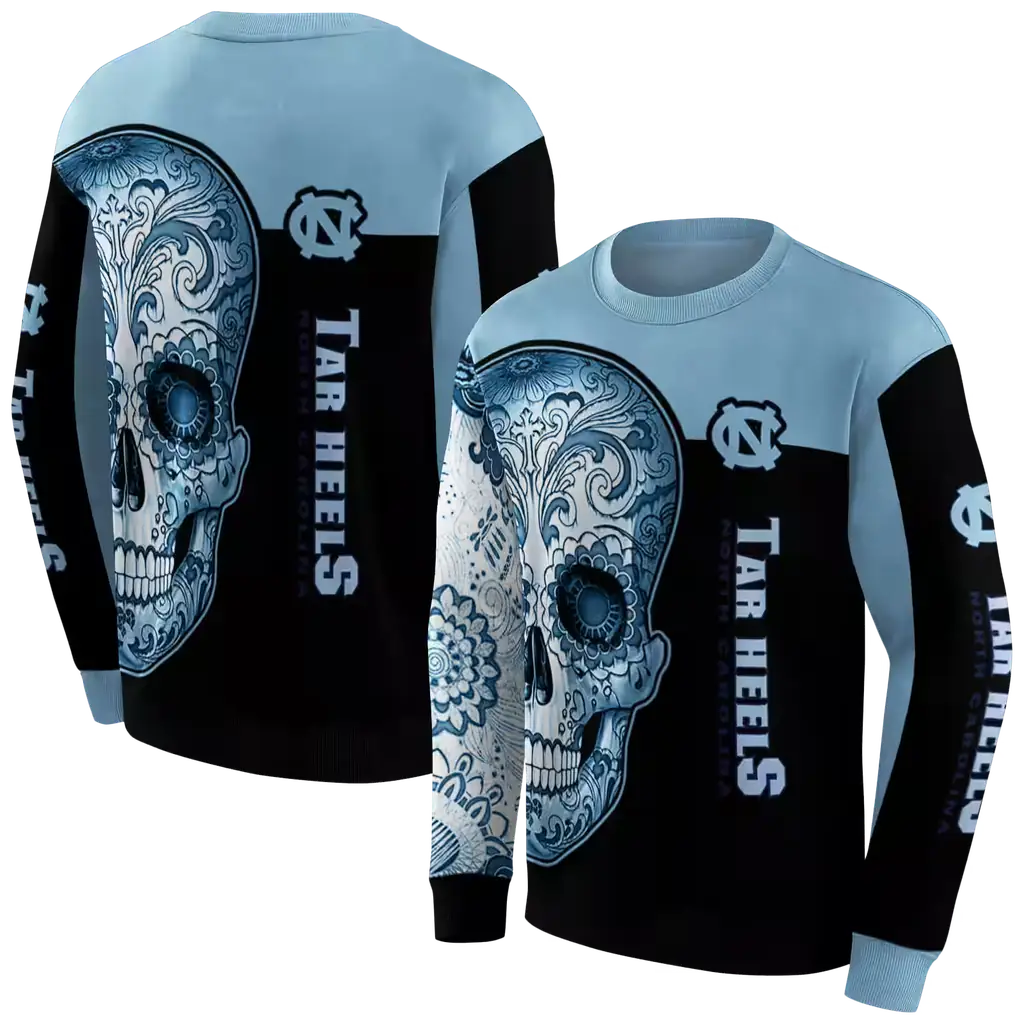 north carolina tar heels sugar skull light blue black hoodie premium grade north carolina tar heels sugar skull light blue black hoodie premium grade