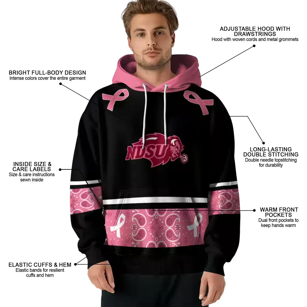 north dakota state bison awareness ribbon black pink hoodie latest model north dakota state bison awareness ribbon black pink hoodie latest model
