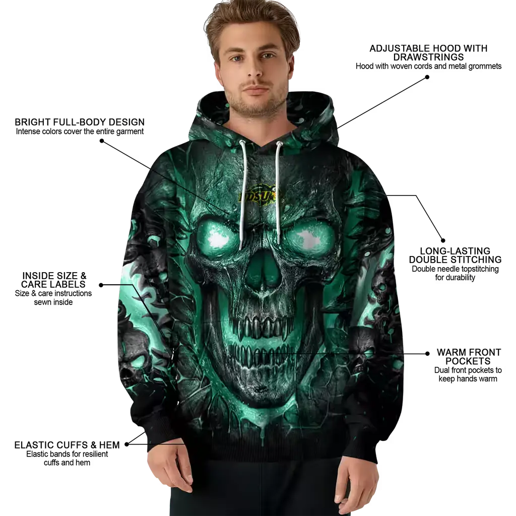 north dakota state bison demonic skull green black hoodie latest model north dakota state bison demonic skull green black hoodie latest model