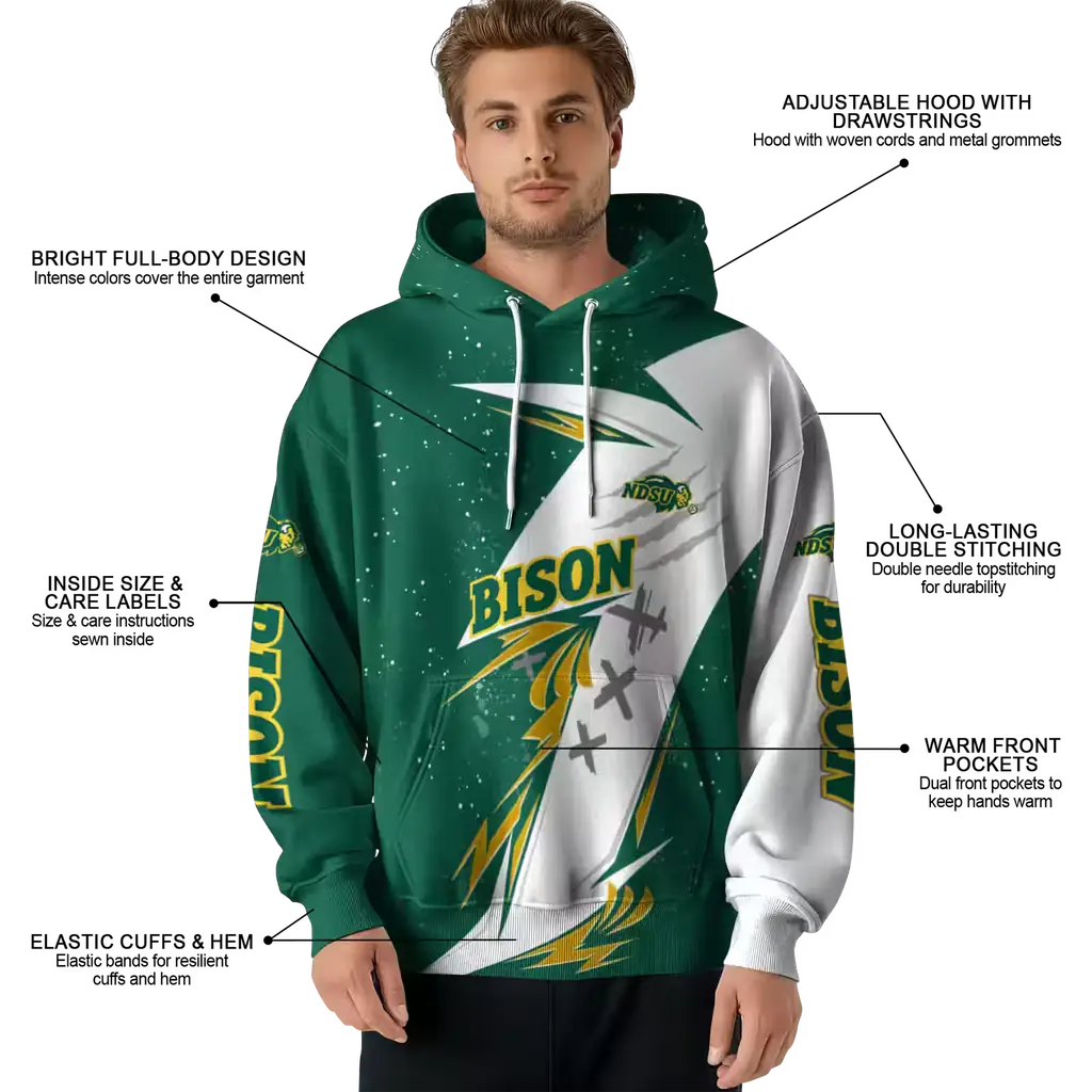 north dakota state bison dynamic slash green white hoodie latest model north dakota state bison dynamic slash green white hoodie latest model