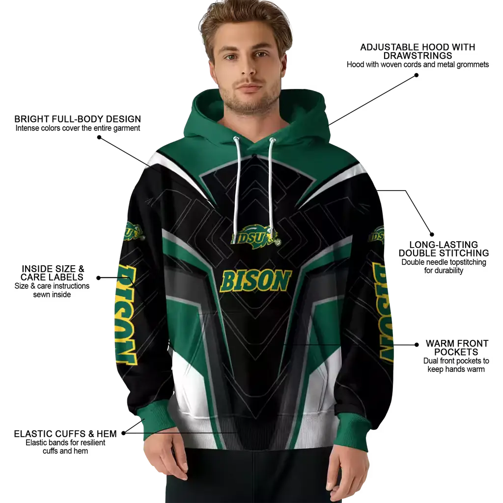 north dakota state bison futuristic pattern green black hoodie latest model north dakota state bison futuristic pattern green black hoodie latest model
