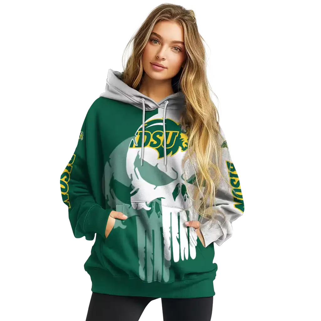 north dakota state bison graphic punisher green white hoodie high quality north dakota state bison graphic punisher green white hoodie high quality