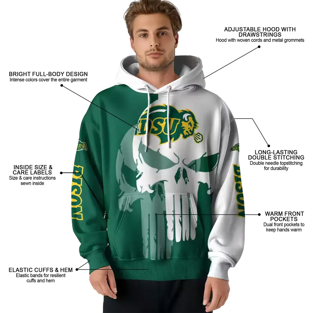 north dakota state bison graphic punisher green white hoodie latest model north dakota state bison graphic punisher green white hoodie latest model