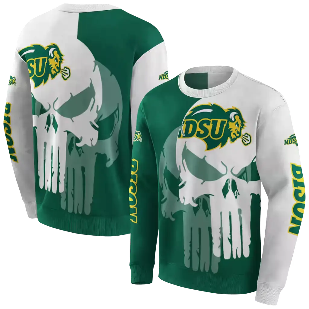 north dakota state bison graphic punisher green white hoodie premium grade north dakota state bison graphic punisher green white hoodie premium grade