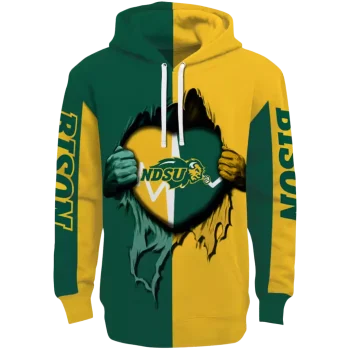 north dakota state bison heartbeat graphic green hoodie best selling