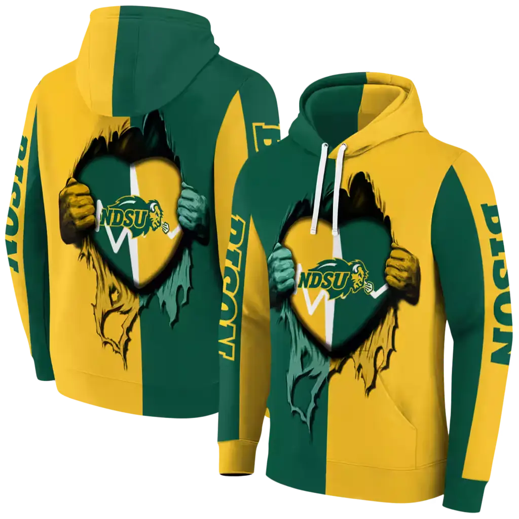 north dakota state bison heartbeat graphic green hoodie fashion forward north dakota state bison heartbeat graphic green hoodie fashion forward