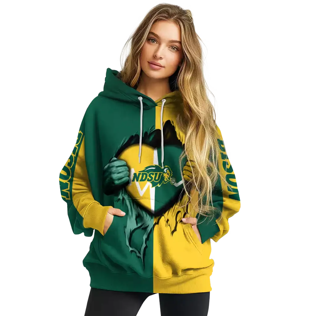 north dakota state bison heartbeat graphic green hoodie high quality north dakota state bison heartbeat graphic green hoodie high quality