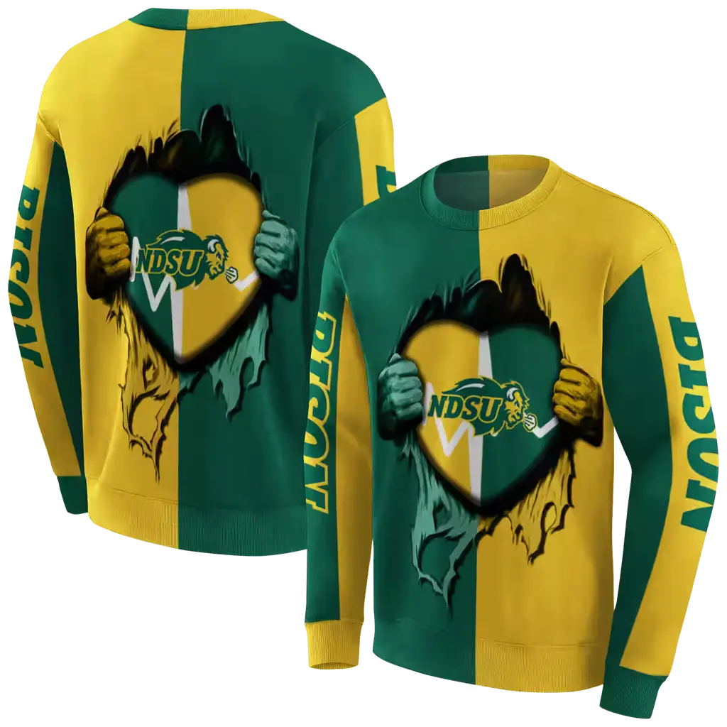 north dakota state bison heartbeat graphic green hoodie premium grade north dakota state bison heartbeat graphic green hoodie premium grade