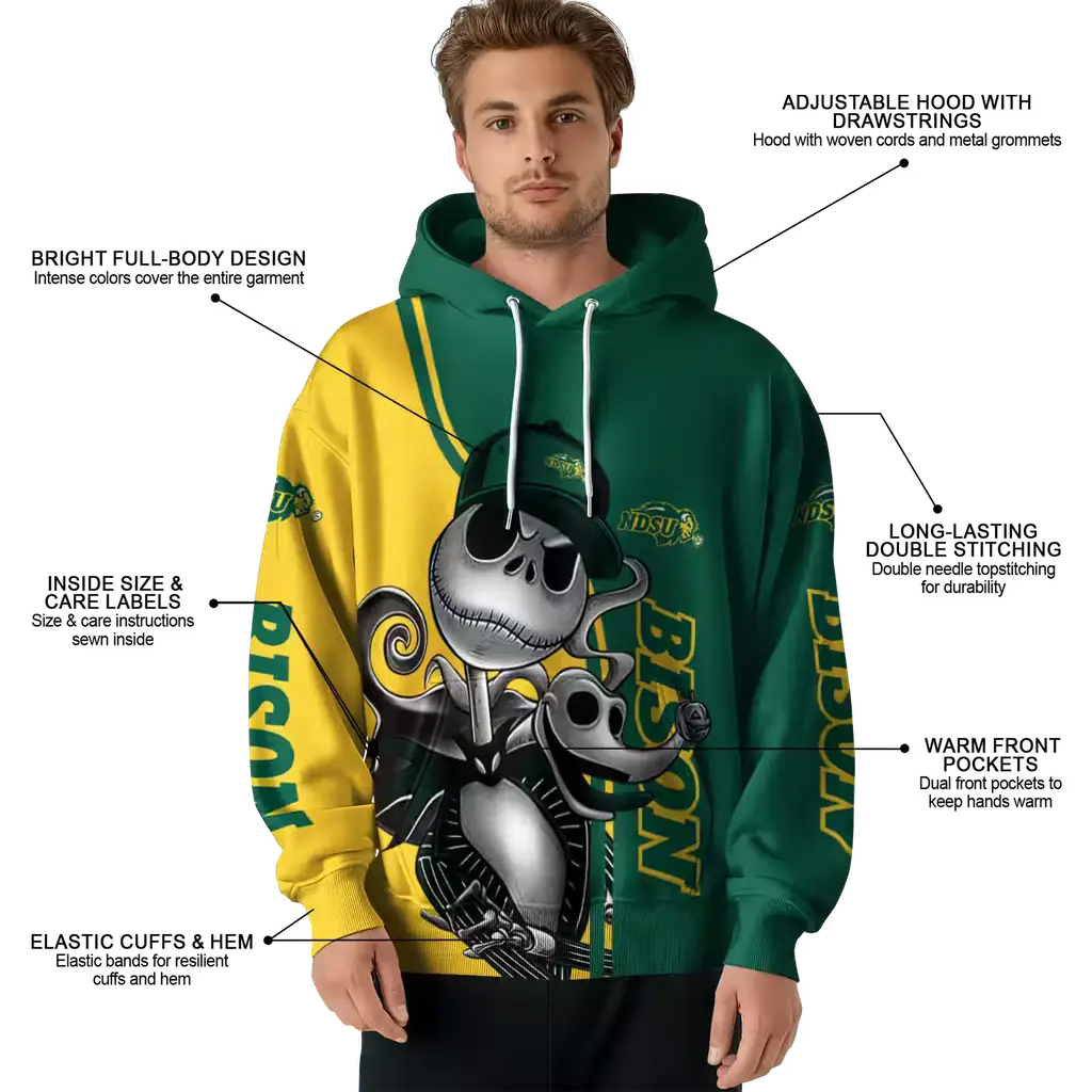 north dakota state bison jack skellington green hoodie latest model north dakota state bison jack skellington green hoodie latest model