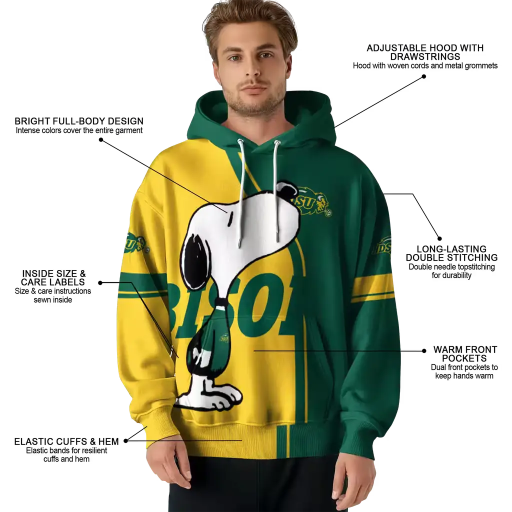 north dakota state bison playful snoopy green hoodie latest model north dakota state bison playful snoopy green hoodie latest model