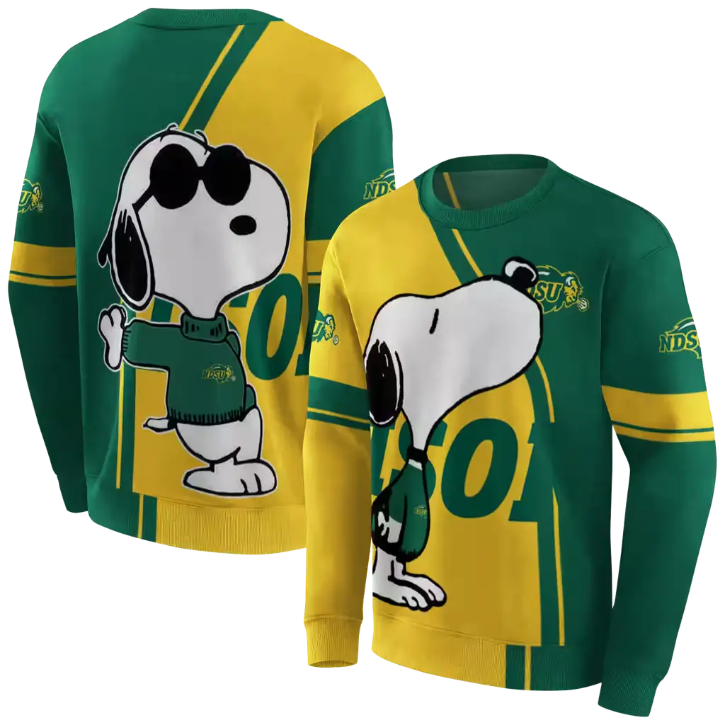 north dakota state bison playful snoopy green hoodie premium grade north dakota state bison playful snoopy green hoodie premium grade