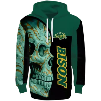 north dakota state bison skull motif green black hoodie best selling