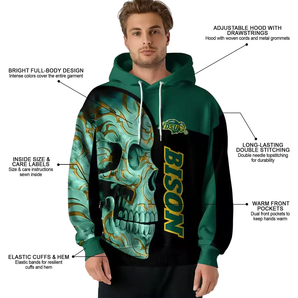 north dakota state bison skull motif green black hoodie latest model north dakota state bison skull motif green black hoodie latest model
