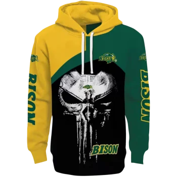north dakota state bison skull punisher yellow black hoodie best selling