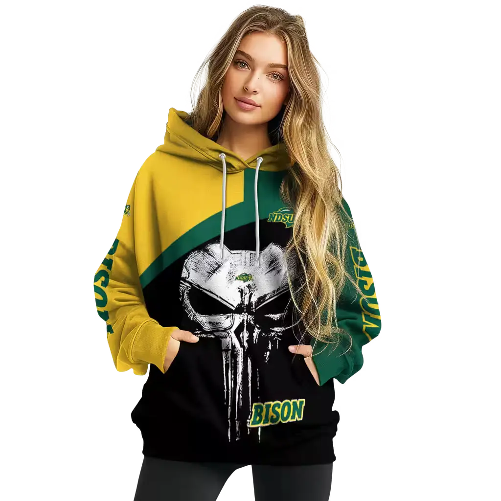 north dakota state bison skull punisher yellow black hoodie high quality north dakota state bison skull punisher yellow black hoodie high quality