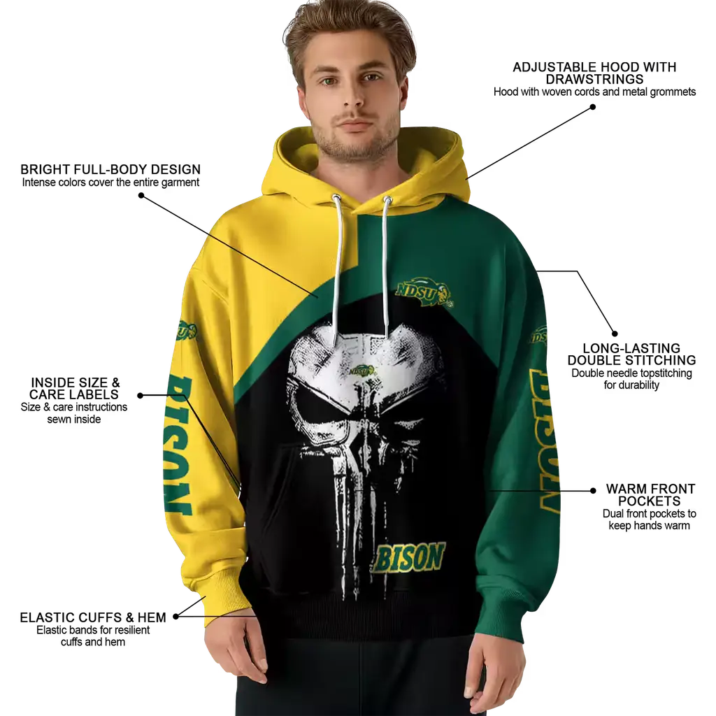 north dakota state bison skull punisher yellow black hoodie latest model north dakota state bison skull punisher yellow black hoodie latest model