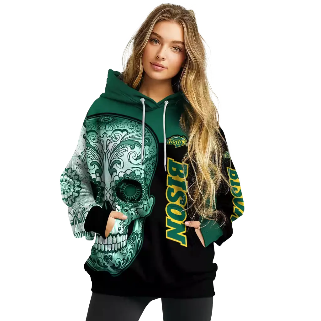 north dakota state bison sugar skull green black hoodie high quality north dakota state bison sugar skull green black hoodie high quality