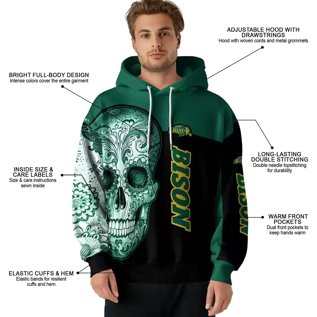 north dakota state bison sugar skull green black hoodie latest model north dakota state bison sugar skull green black hoodie latest model
